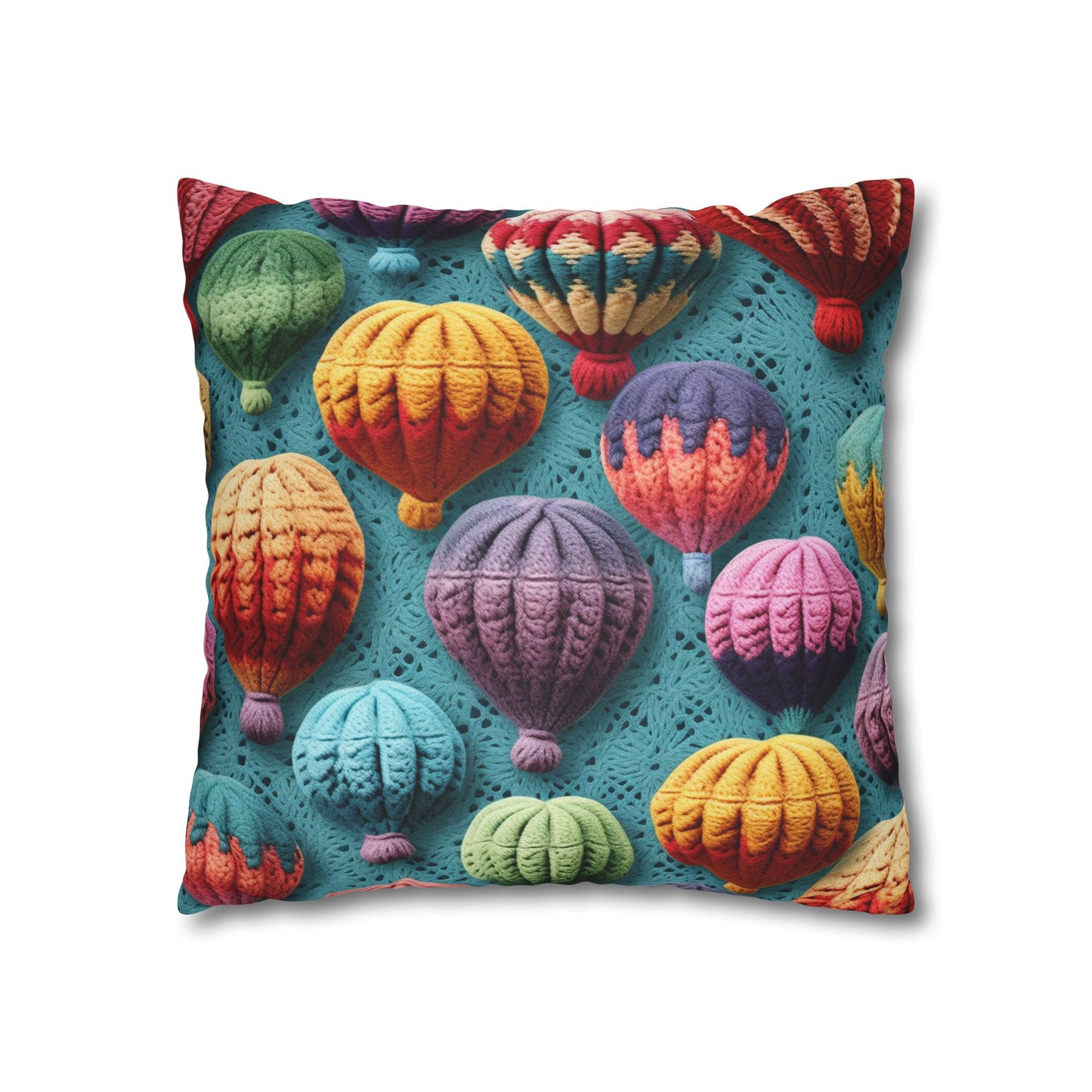 Crochet Hot Air Balloons Sky Travel Transport Scenic Style - Spun Polyester Square Pillow Case