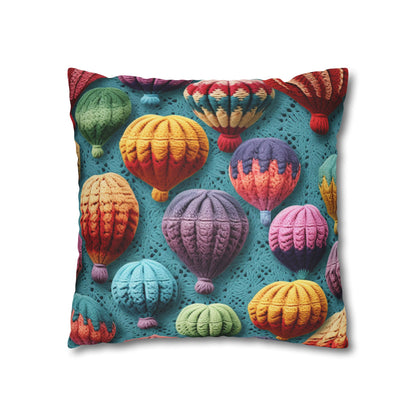 Crochet Hot Air Balloons Sky Travel Transport Scenic Style - Spun Polyester Square Pillow Case