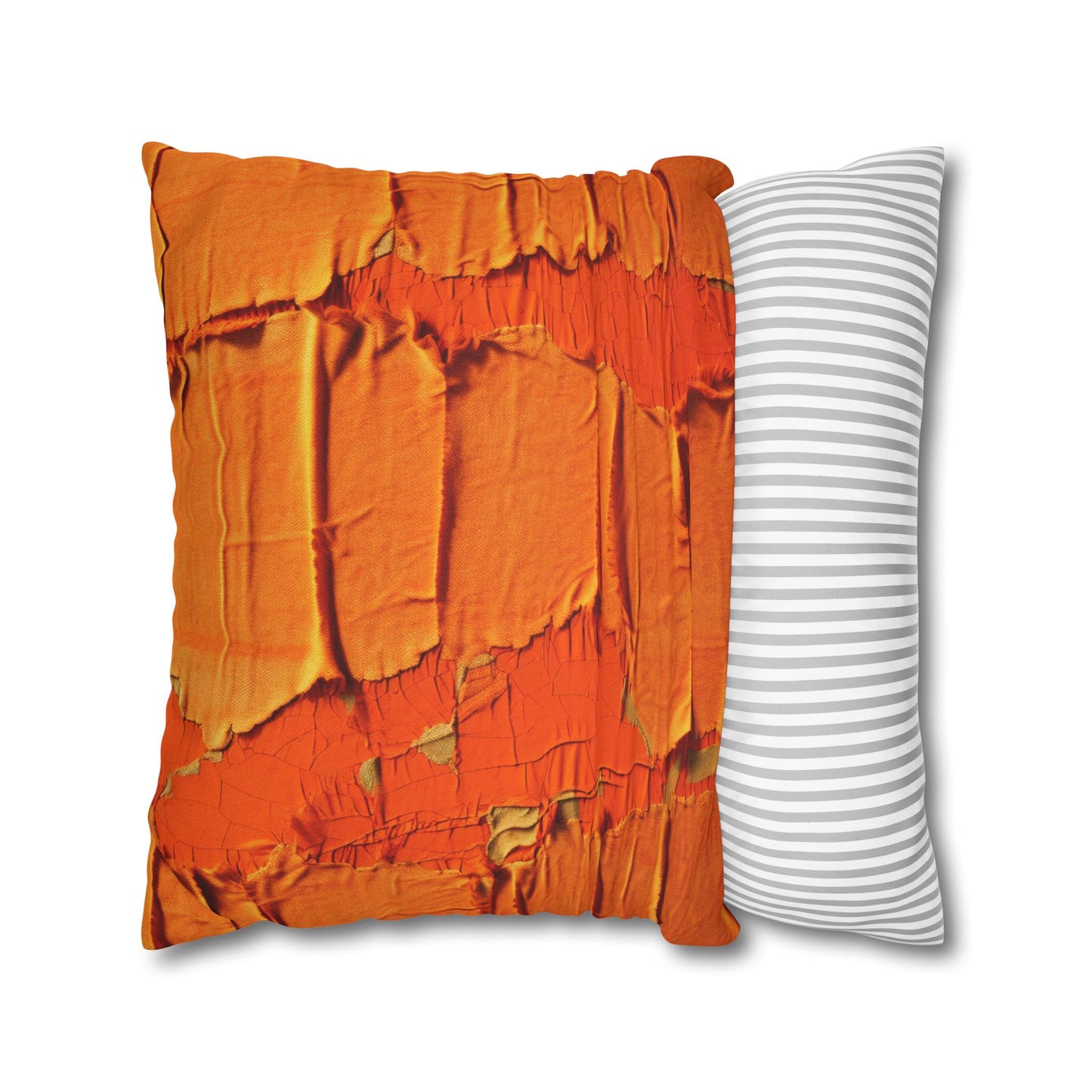 Fiery Citrus Orange: Edgy Distressed, Denim-Inspired Fabric - Spun Polyester Square Pillow Case