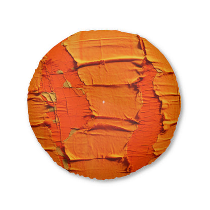 Fiery Citrus Orange: Edgy Distressed, Denim-Inspired Fabric - Tufted Floor Pillow, Round