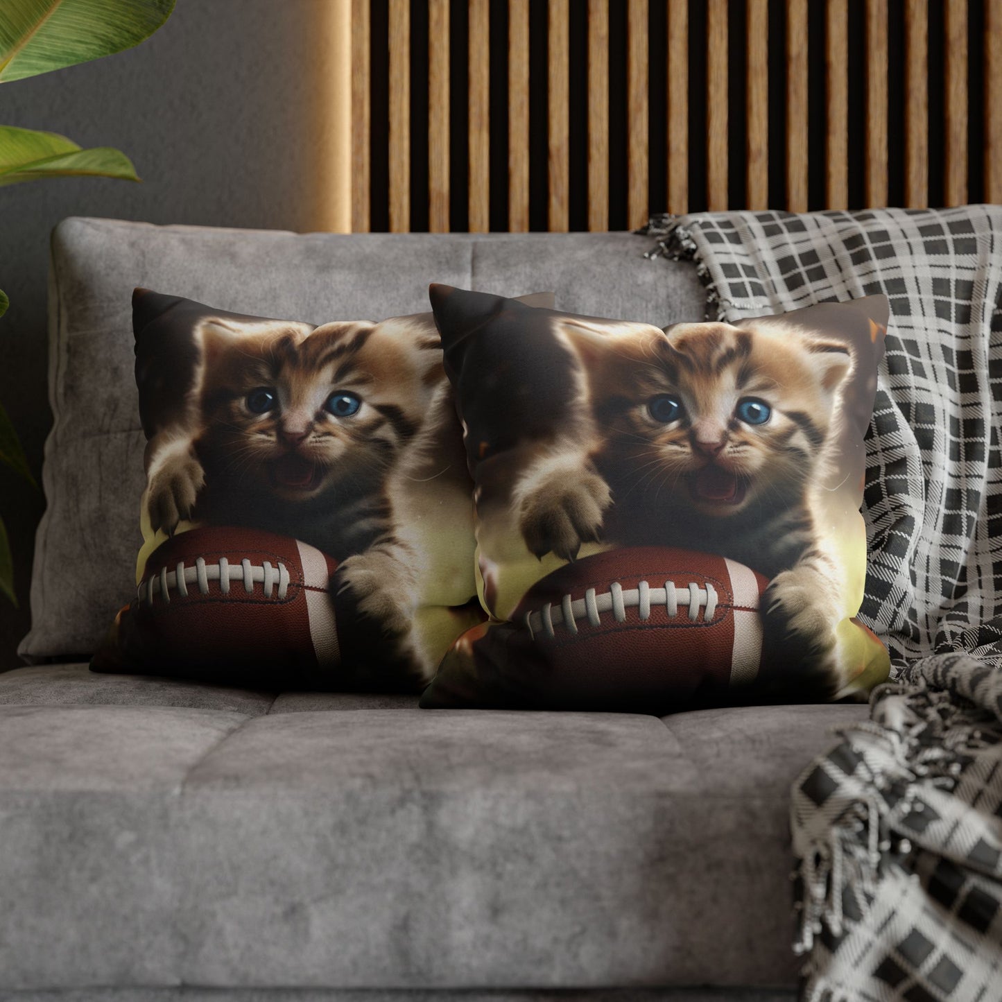 Football Kitten Touchdown: Tabby's Winning Play Sport Game - Spun Polyester Square Pillow Case