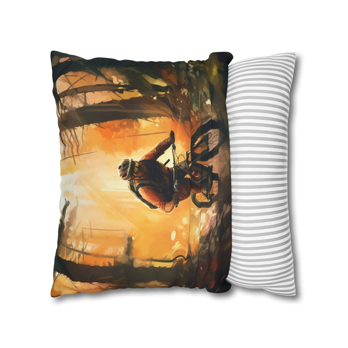 Mountain Bike Adventure - Forest Trail Graphic Spun Polyester Square Pillow Case