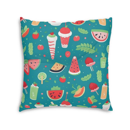 Quirky Summer Food Watermelon Ice Cream Cocktail Pattern Tufted Floor Pillow, Square