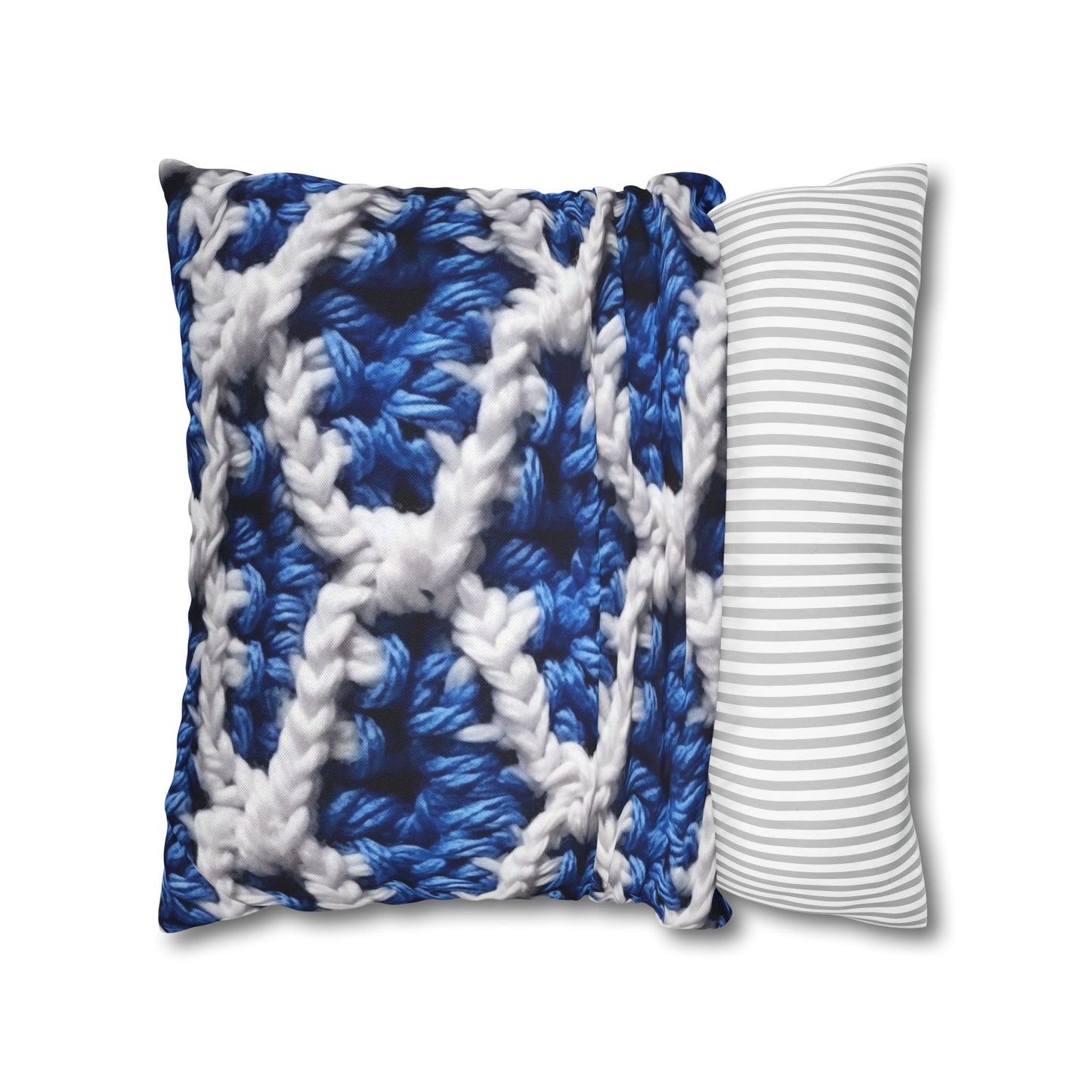 Blueberry Blue Crochet, White Accents, Classic Textured Pattern - Spun Polyester Square Pillow Case