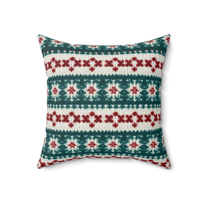 Christmas Knit Crochet Holiday, Festive Yuletide Pattern, Winter Season - Spun Polyester Square Pillow