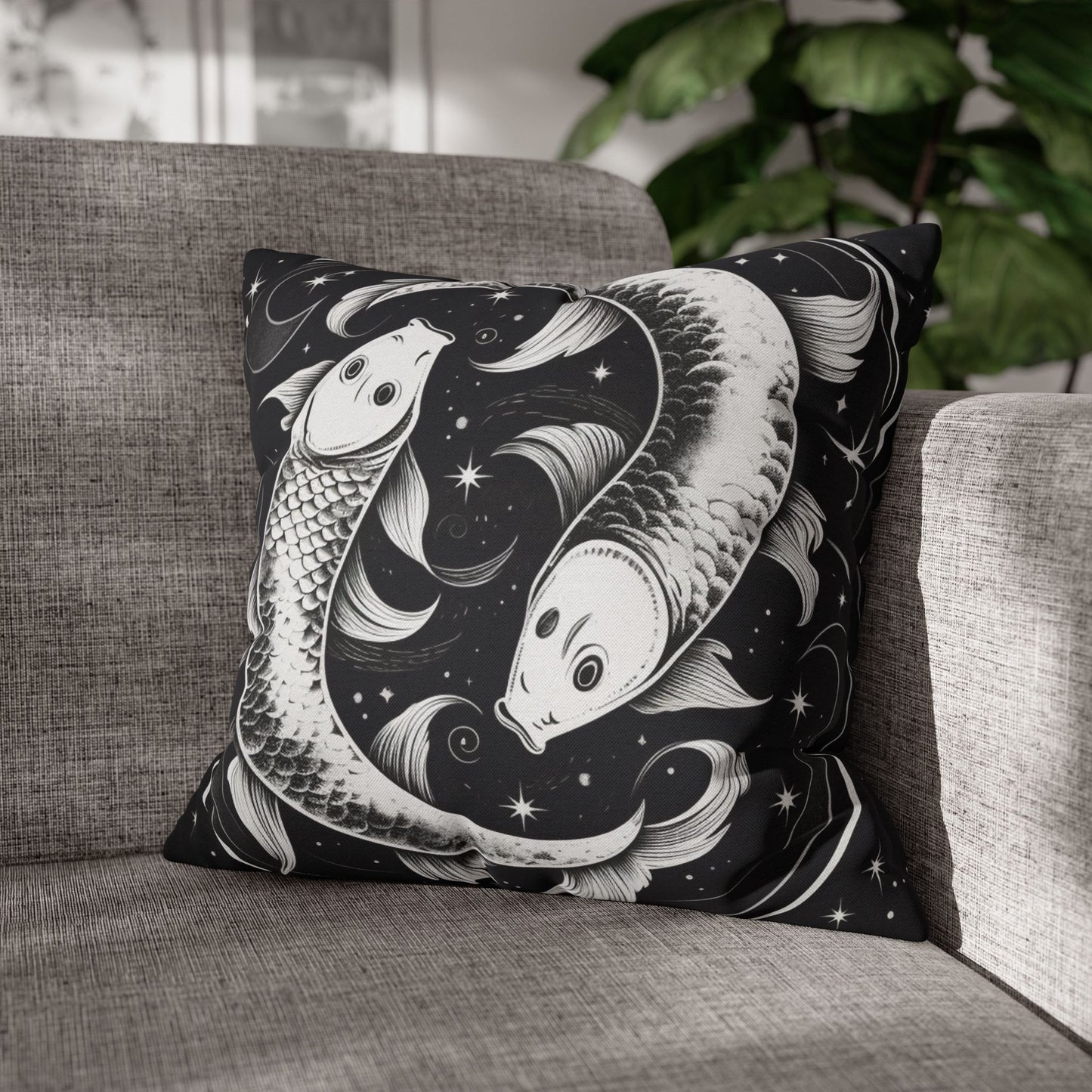 Pisces Zodiac Sign Polyester Square Pillow Case, Double Sided Design