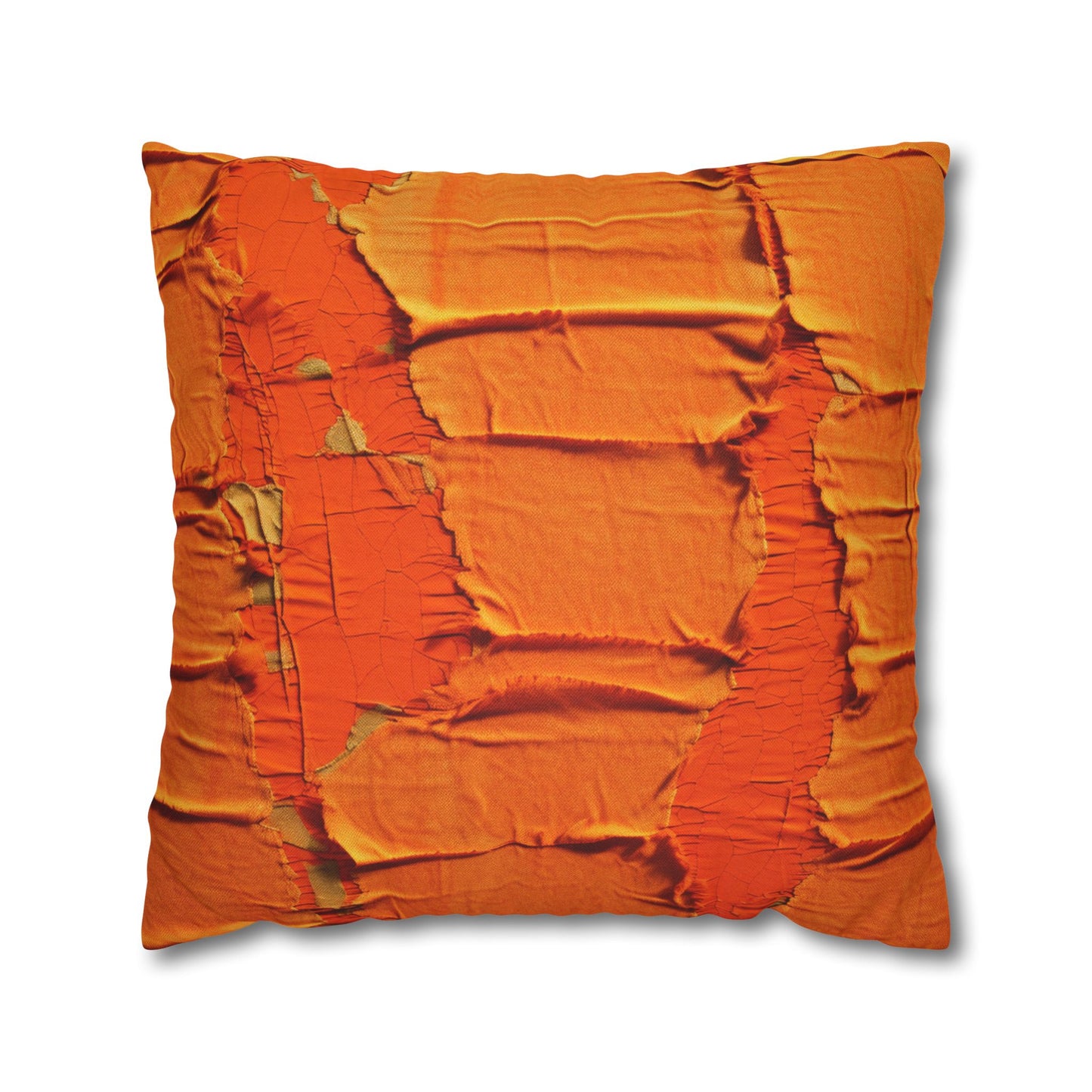 Fiery Citrus Orange: Edgy Distressed, Denim-Inspired Fabric - Spun Polyester Square Pillow Case