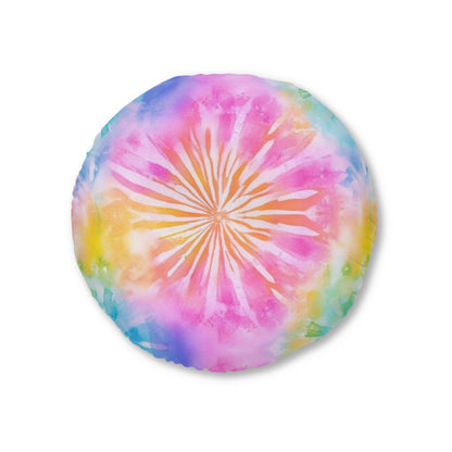 Boho Beach Vibe Pastel Hues Tie-Dye Pattern Design Tufted Floor Pillow, Round