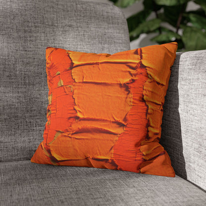 Fiery Citrus Orange: Edgy Distressed, Denim-Inspired Fabric - Spun Polyester Square Pillow Case