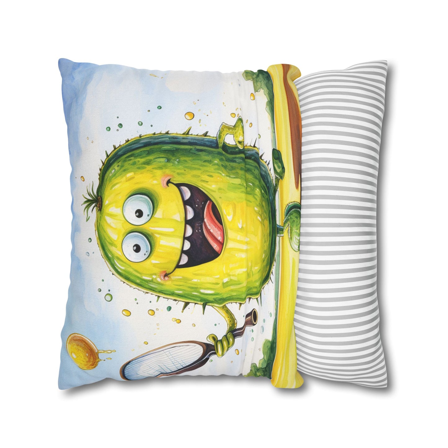 Pickleball Sport: Athletic Pickle Playing Game with Net and Paddle - Spun Polyester Square Pillow Case