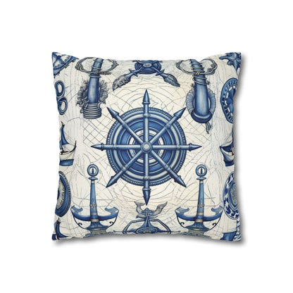 Nautical Theme Art - Anchors, Ropes, Compass Spun Polyester Square Pillow Case