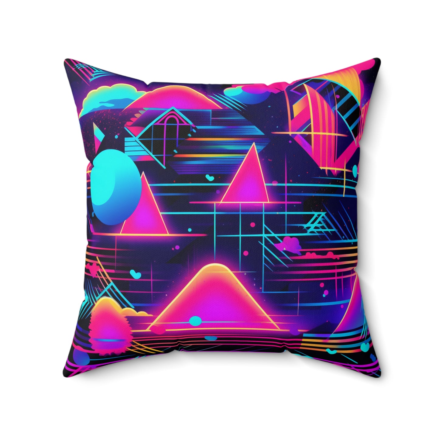 80s Synthwave Retro-Futuristic Inspired Pattern Design Spun Polyester Square Pillow