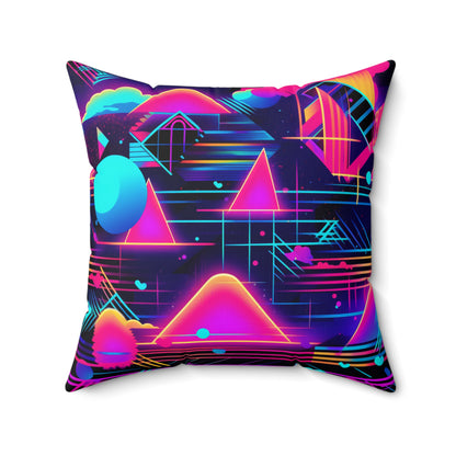 80s Synthwave Retro-Futuristic Inspired Pattern Design Spun Polyester Square Pillow