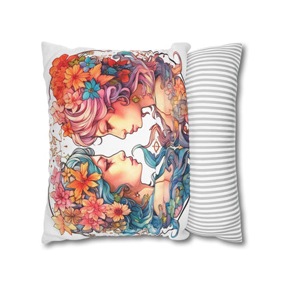 Zodiac Gemini Clipart - Twins Symbol, Whimsical Comic Style - Spun Polyester Square Pillow Case