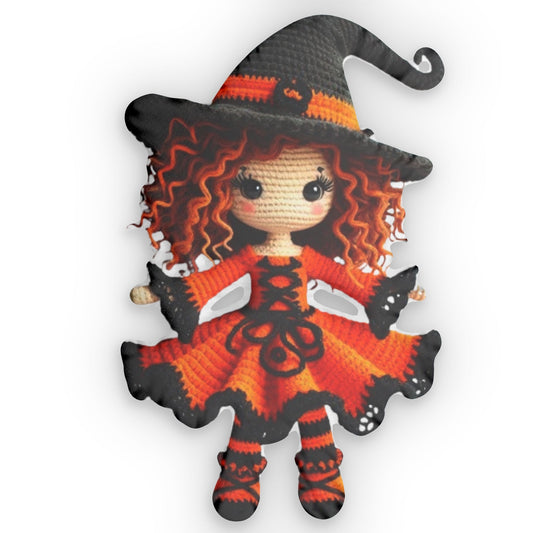 WITCH PUMKIN Doll - HALLOWEEN Decor & Gift. Crochet Doll - Gothic Style Girl Horror Movie Character - Sale, Shaped Pillow