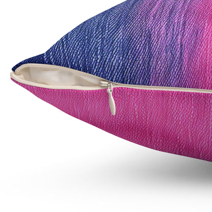 Dual Delight: Half-and-Half Pink & Blue Denim Daydream - Spun Polyester Square Pillow