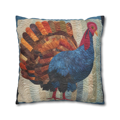 Thanksgiving Harvest Quilt: Festive Turkey Design for Holiday Season - Spun Polyester Square Pillow Case