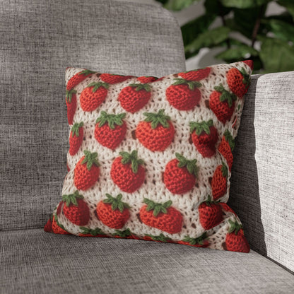 Strawberry Traditional Japanese, Crochet Craft, Fruit Design, Red Berry Pattern - Spun Polyester Square Pillow Case