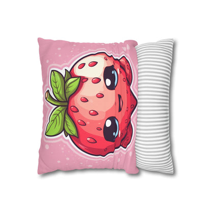 Kawaii Strawberry Adventure - Anime Classic Traditional Japanese Fruit - Otaku Artwork - Spun Polyester Square Pillow Case