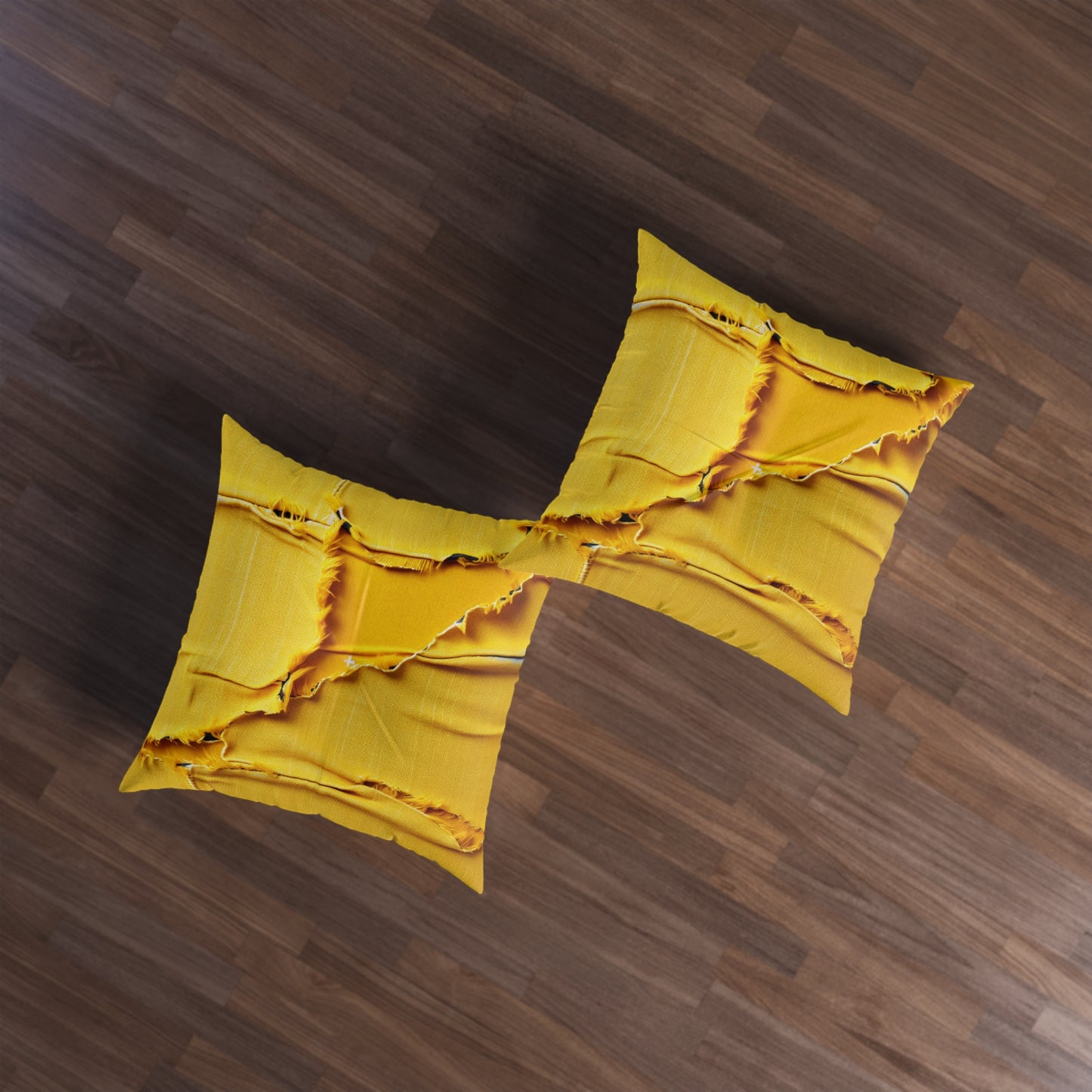 Banana Yellow Lemon: Bold Distressed, Denim-Inspired Fabric - Tufted Floor Pillow, Square