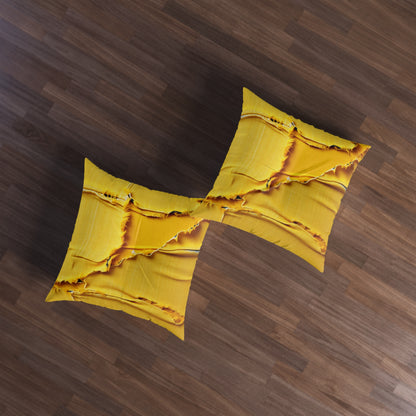 Banana Yellow Lemon: Bold Distressed, Denim-Inspired Fabric - Tufted Floor Pillow, Square