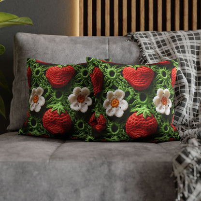 Strawberry Field Crochet - Forever Forest Greens - Fruit Berry Harvest Crop - Spun Polyester Square Pillow Case