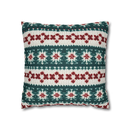 Christmas Knit Crochet Holiday, Festive Yuletide Pattern, Winter Season - Spun Polyester Square Pillow Case