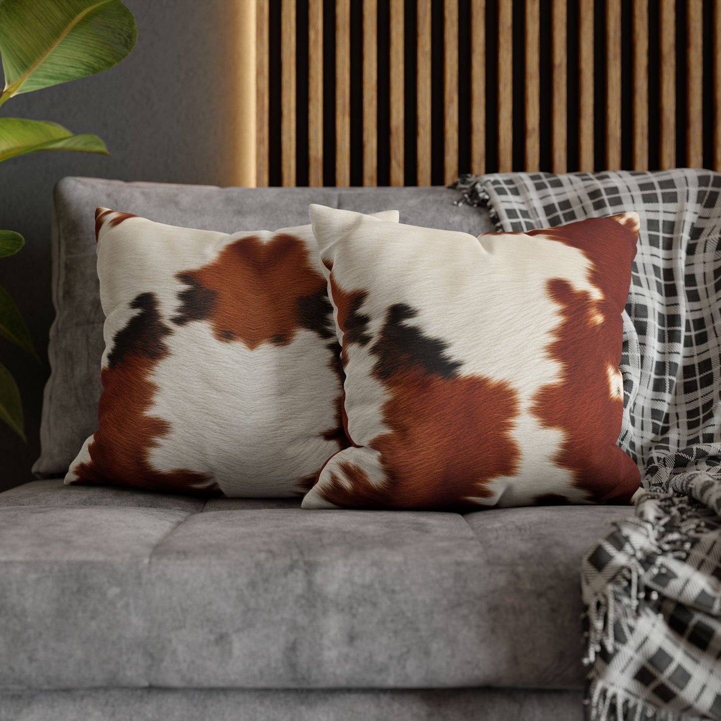 Hair Cowhide Leather Natural Design Tough Durable Rugged Style - Spun Polyester Square Pillow Case