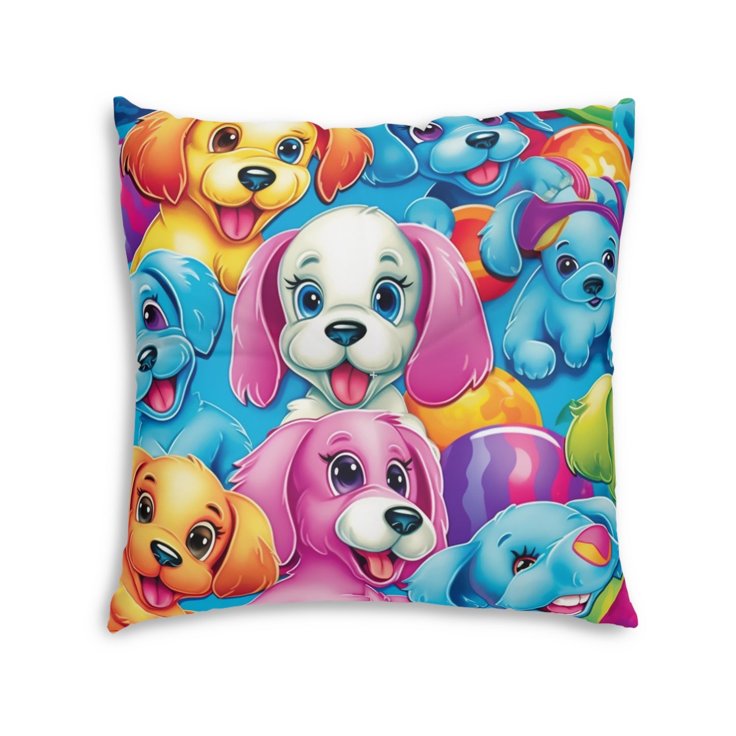 Happy Puppy & Dog Design - Vivid and Eye-Catching - Tufted Floor Pillow, Square