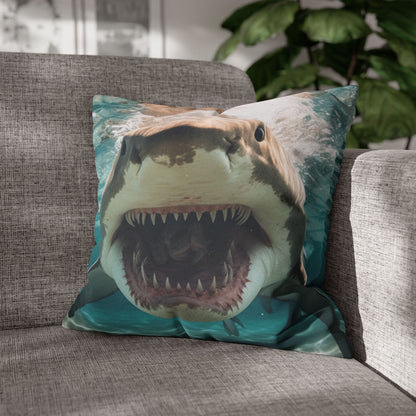 Bull Shark: River Monster Menace - Realistic Dark Water Predator - Spun Polyester Square Pillow Case