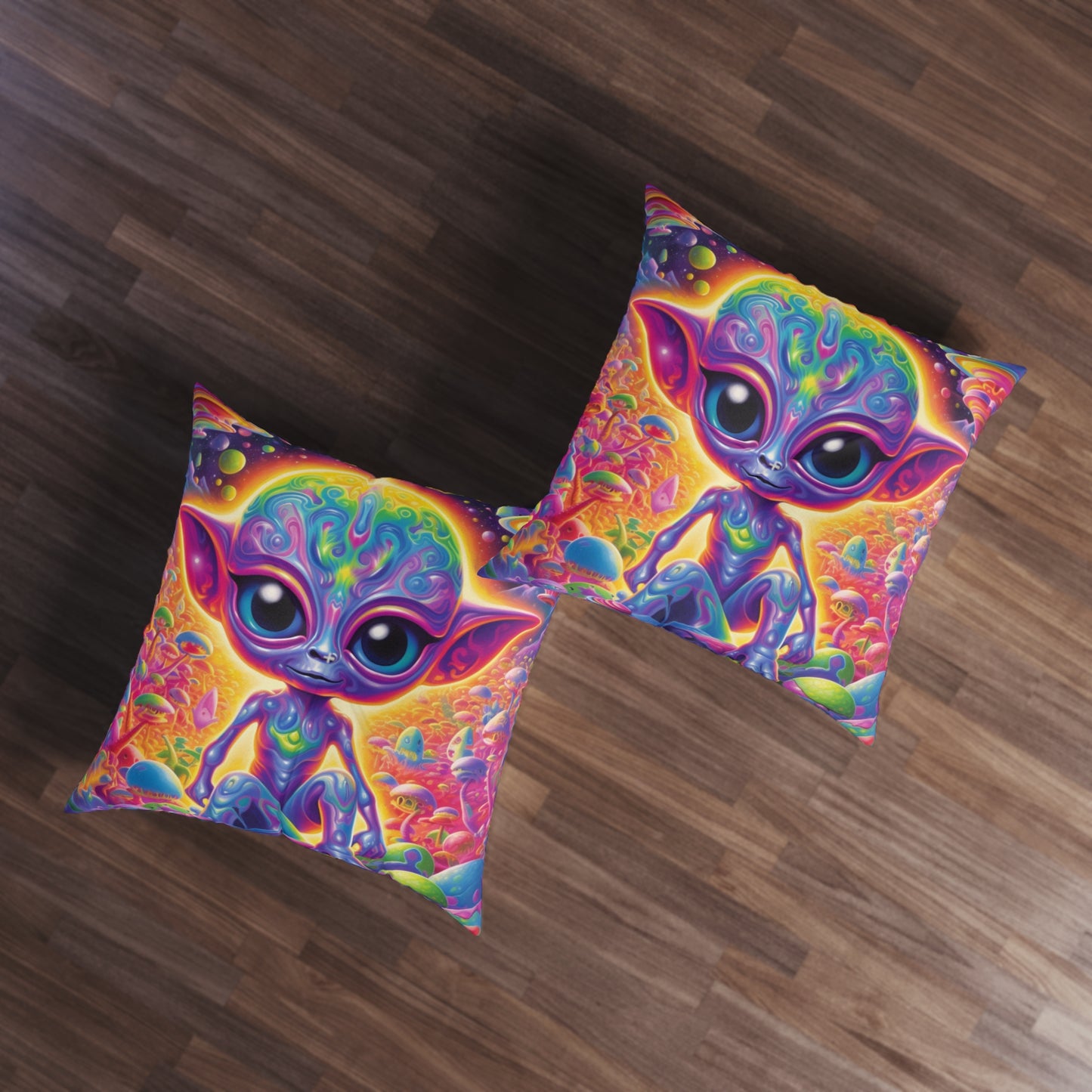 Colorful Extraterrestrial Design - Vibrant, Unique & Eye-Catching - Tufted Floor Pillow, Square