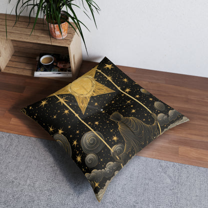 The Star Tarot Card - Symbol of Faith and Optimism - Tufted Floor Pillow, Square