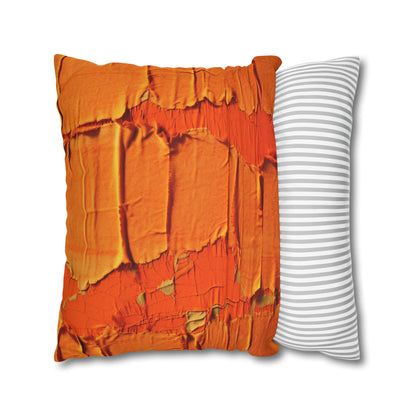 Fiery Citrus Orange: Edgy Distressed, Denim-Inspired Fabric - Spun Polyester Square Pillow Case