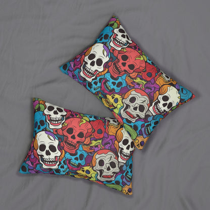 Psychedelic Rainbow Skull Head Pattern, Vibrant Colors - Spun Polyester Lumbar Pillow