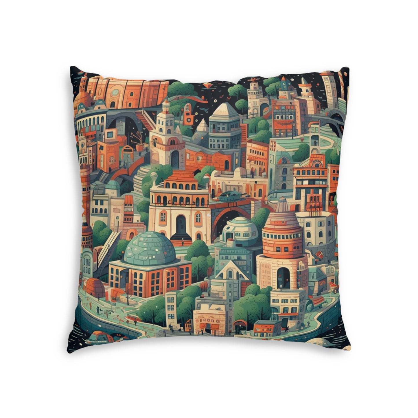 Galactic Metropolis Pattern, Sci-Fi Inspired - Tufted Floor Pillow, Square