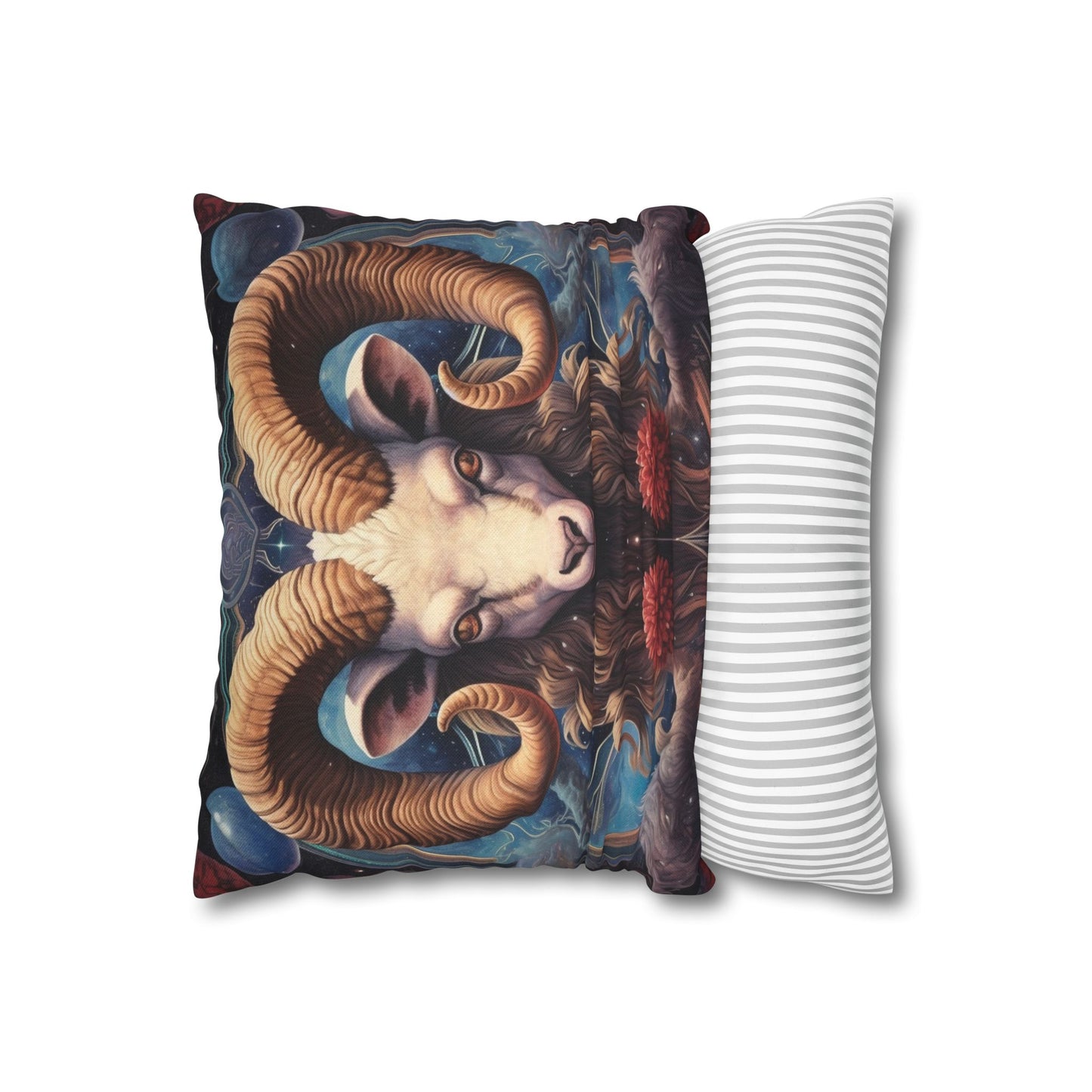 Aries Zodiac Ram - Vibrant Astrological Sign Cosmic Space Symbol - Spun Polyester Square Pillow Case