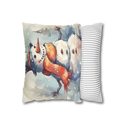 Frosty Winter Snowman - Spun Polyester Square Pillow Case