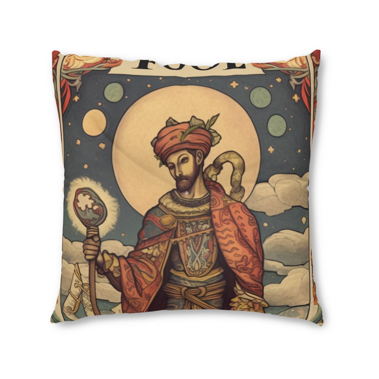 Expressive Tarot - 'The Fool' Card Artistic Reading Symbol - Tufted Floor Pillow, Square