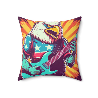 American Bald Eagle Musician Guitarist Graphic Spun Polyester Square Pillow