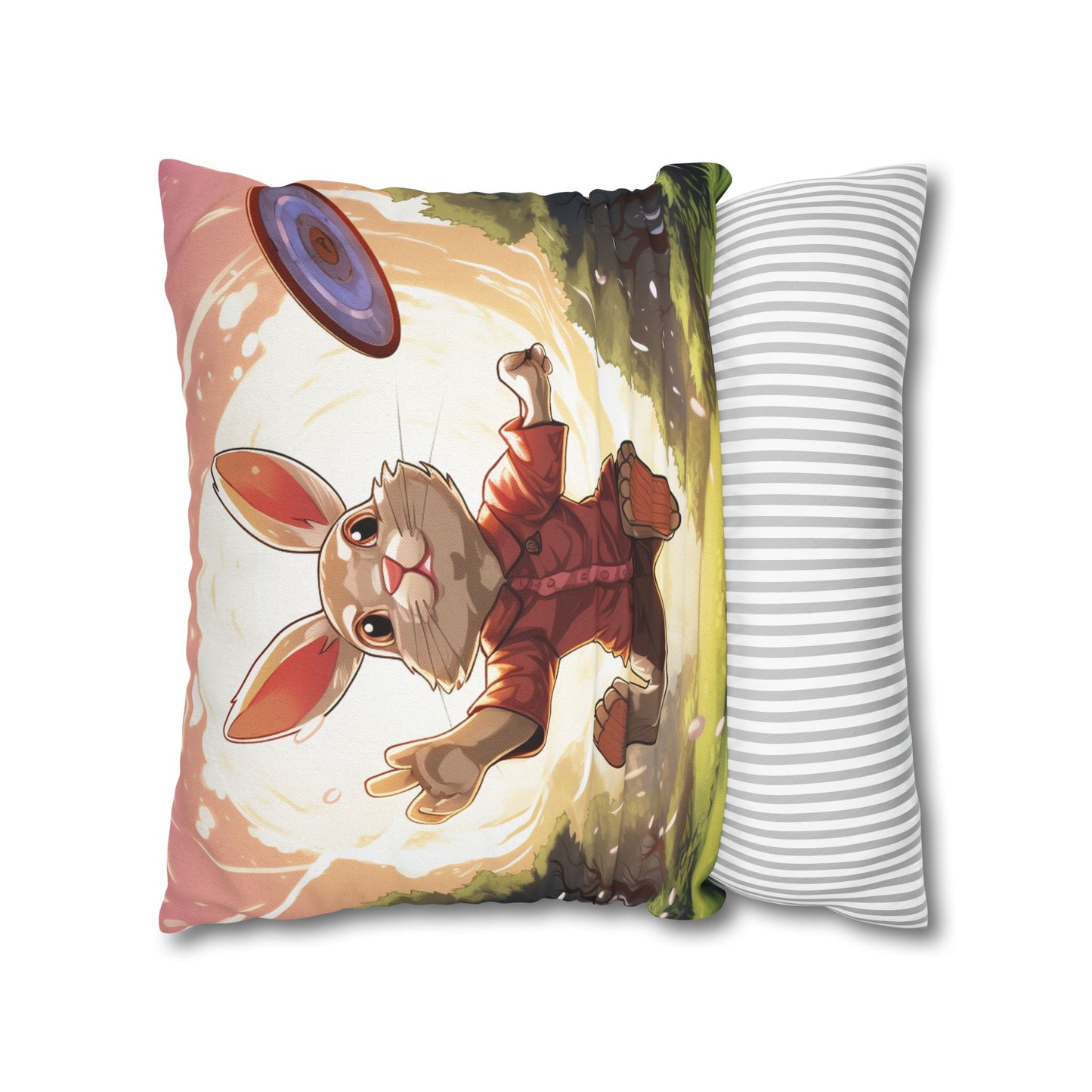 Disc Golf Rabbit: Bunny Aiming Frisbee for Basket Chain - Spun Polyester Square Pillow Case