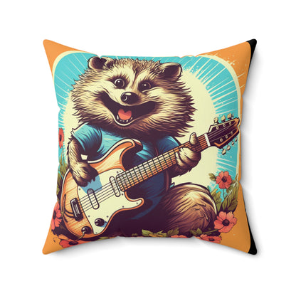 Hedgehog Guitar Band Music Musician Rock Star Graphic Spun Polyester Square Pillow