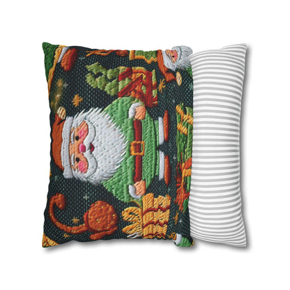 Christmas Santa Claus - Embroidered Presents - Festive Winter Wonderland - Deck the Halls Design - Spun Polyester Square Pillow Case