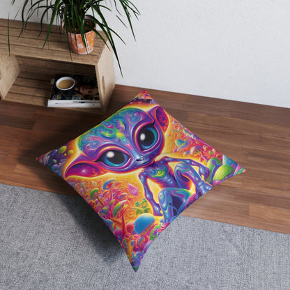 Colorful Extraterrestrial Design - Vibrant, Unique & Eye-Catching - Tufted Floor Pillow, Square