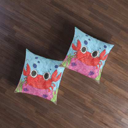 Lobster Crab Graphic Sea Lovers Tufted Floor Pillow, Square