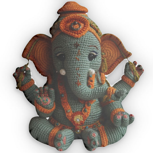 Amigurumi Ganesha, Shaped Pillow, Faux Crochet Plush Gift