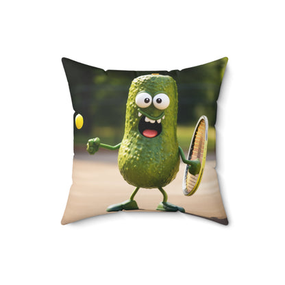 Pickle Playing Pickleball: Serve, Paddle, Game - Court Sport - Spun Polyester Square Pillow