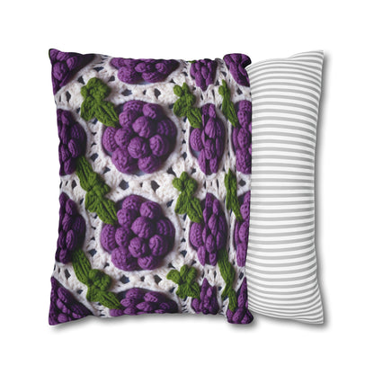 Crochet Grapes Pattern - Granny Square Design - Fresh Fruit Pick - Orchard Purple Snack Food - Spun Polyester Square Pillow Case