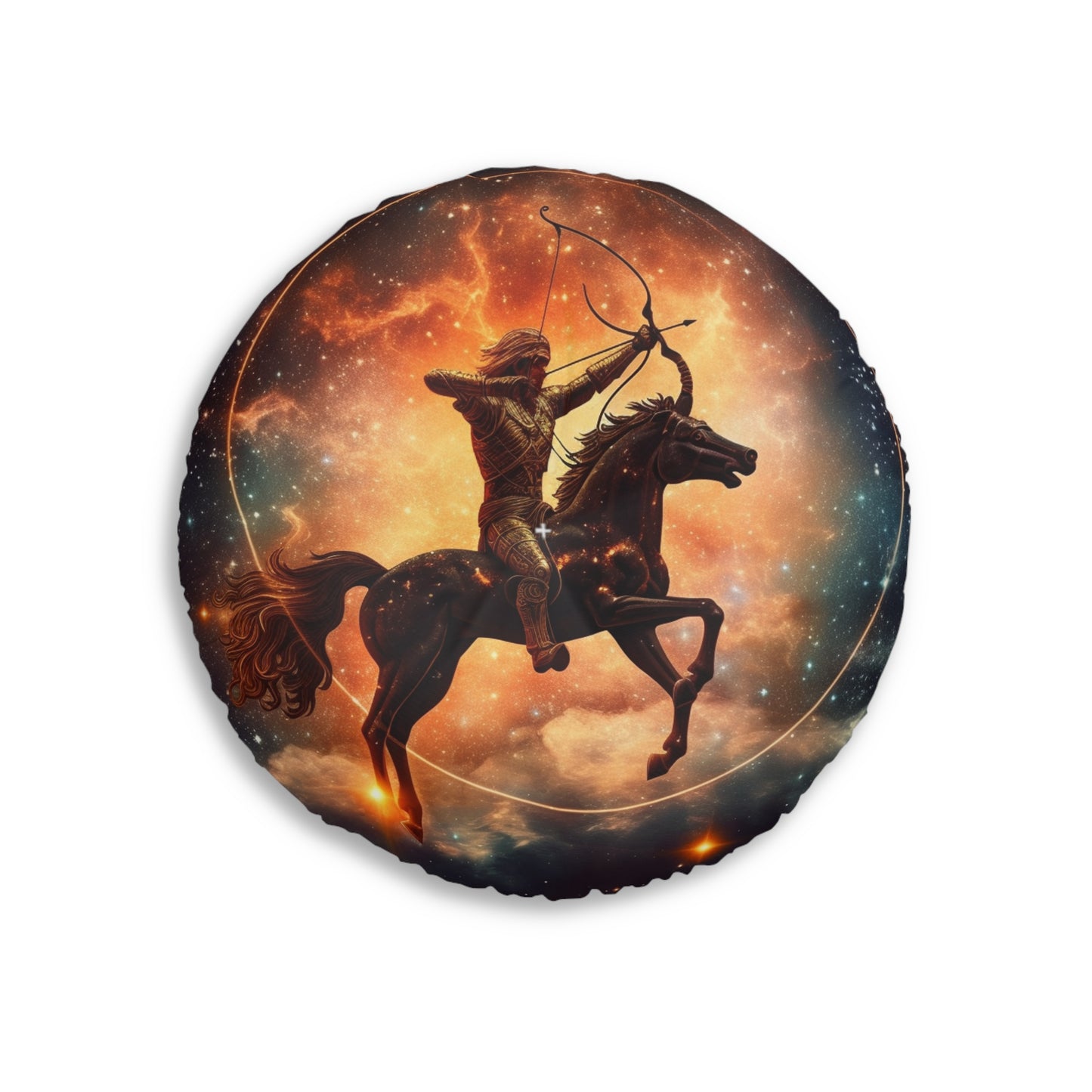 Sagittarius Constellation Totem - Archer in Action Zodiac Symbol - Tufted Floor Pillow, Round