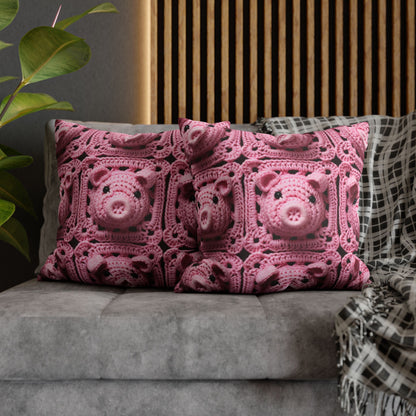 Crochet Pig Farm Animal Pink Snout Piggy Pattern - Spun Polyester Square Pillow Case