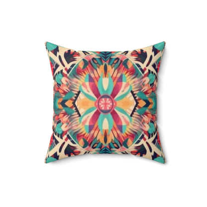 Boho Vibes: Handmade Summer Bohemian Print Pattern Artwork Spun Polyester Square Pillow